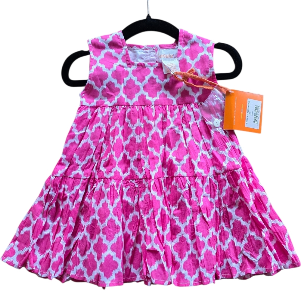 Masala Baby Girl Dress Pink White Ikat Print Size 3–6 Months NWT